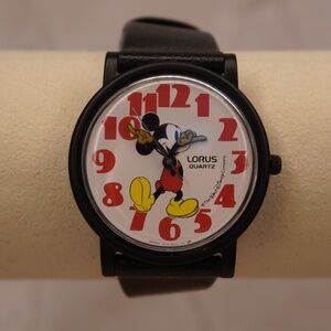 Lorus by Seiko Disney Mickey Mouse Watch with Black Leather Band – Whimsical Ele